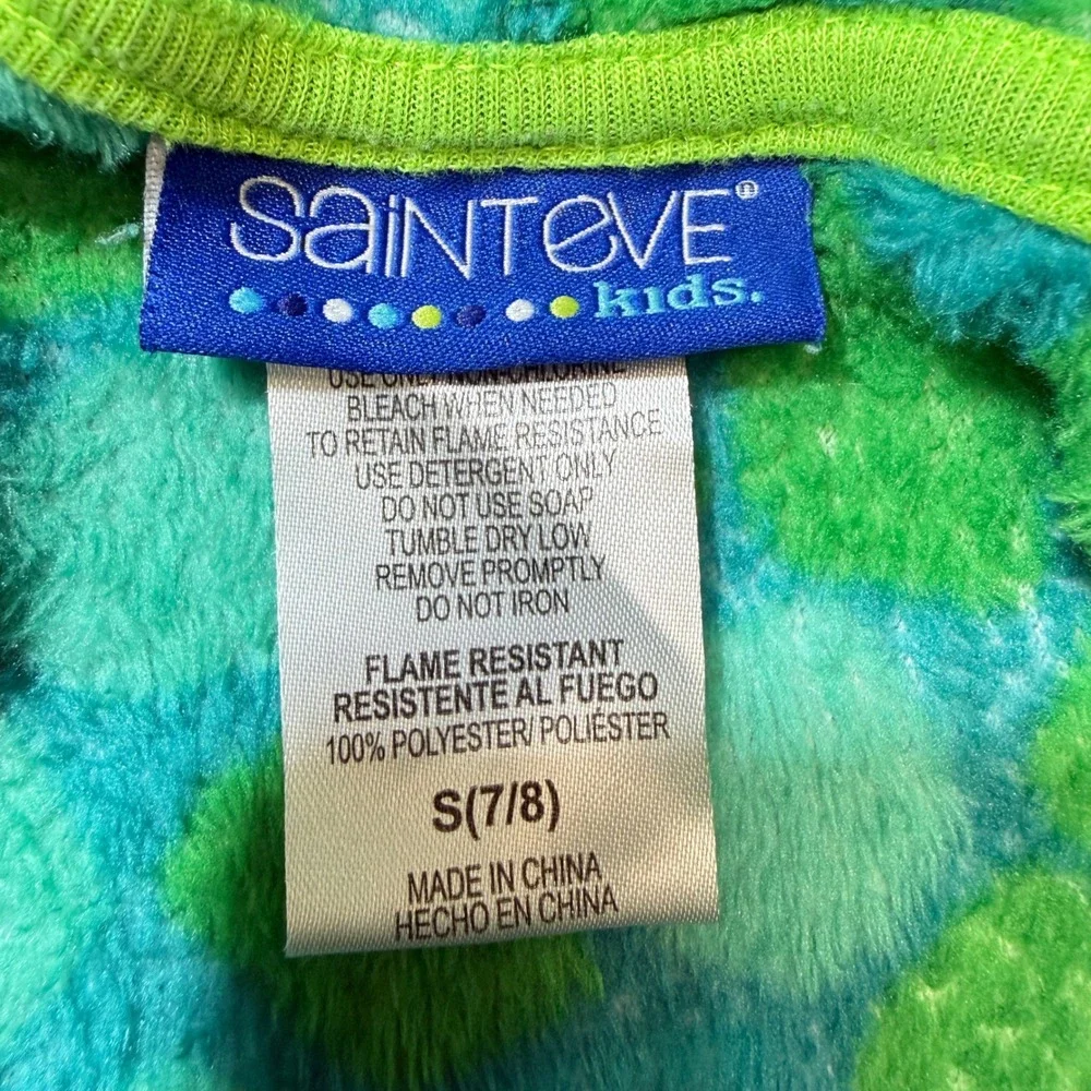 Sainteve‎ Kids Dinosaur Pajamas Kids S 7/8 Green Excellent Hooded Fleece Onesie